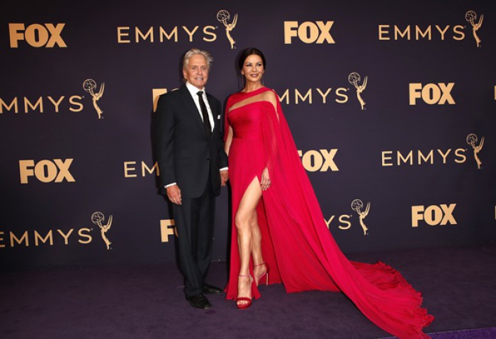 epa07862814 Michael Douglas and Catherine Zeta-Jones arrive for the 71st annual Primetime Emmy Awards ceremony held at the Microsoft Theater in Los Angeles, California, USA, 22 September 2019. The Primetime Emmys celebrate excellence in national primetime television broadcasting.  EPA/NINA PROMMER
